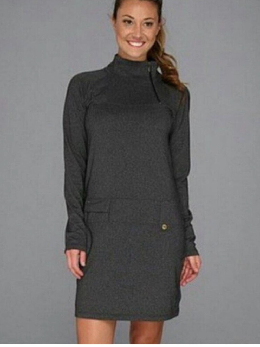 Lole Charcoal Mock Neck Long Sleeve Mini Dress